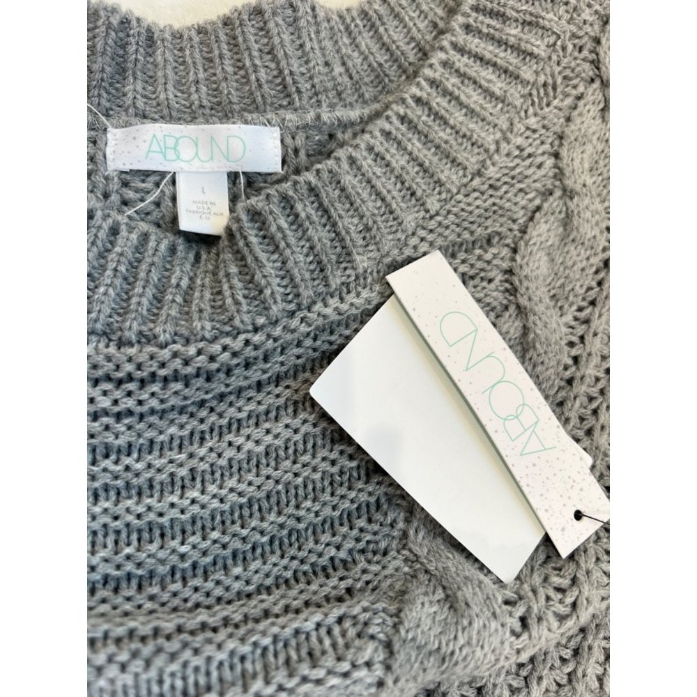 NWT Abound Size L Grey Heather Cable Knit Crew Neck Pullover Sweater - Picture 11 of 12